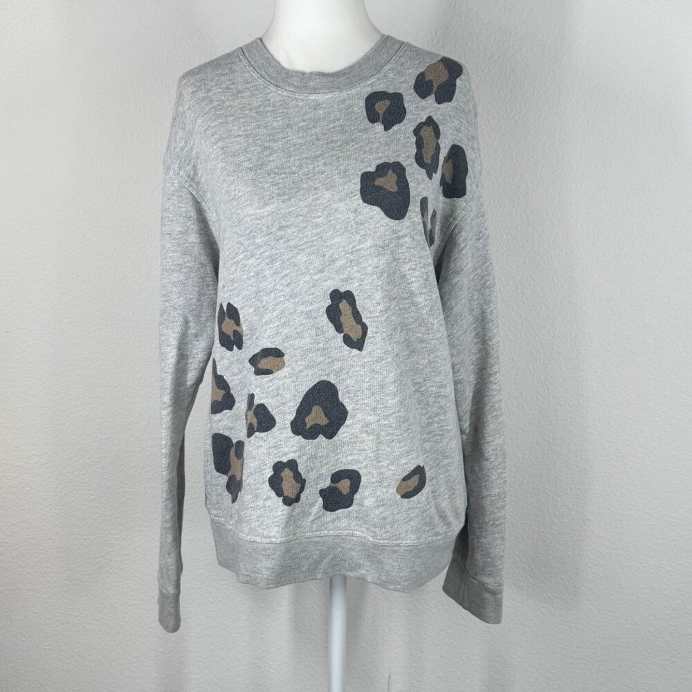 Monrow Sweatshirt Gray Leopard Print Crewneck Size S Pullover Long Sleeve - Picture 1 of 10